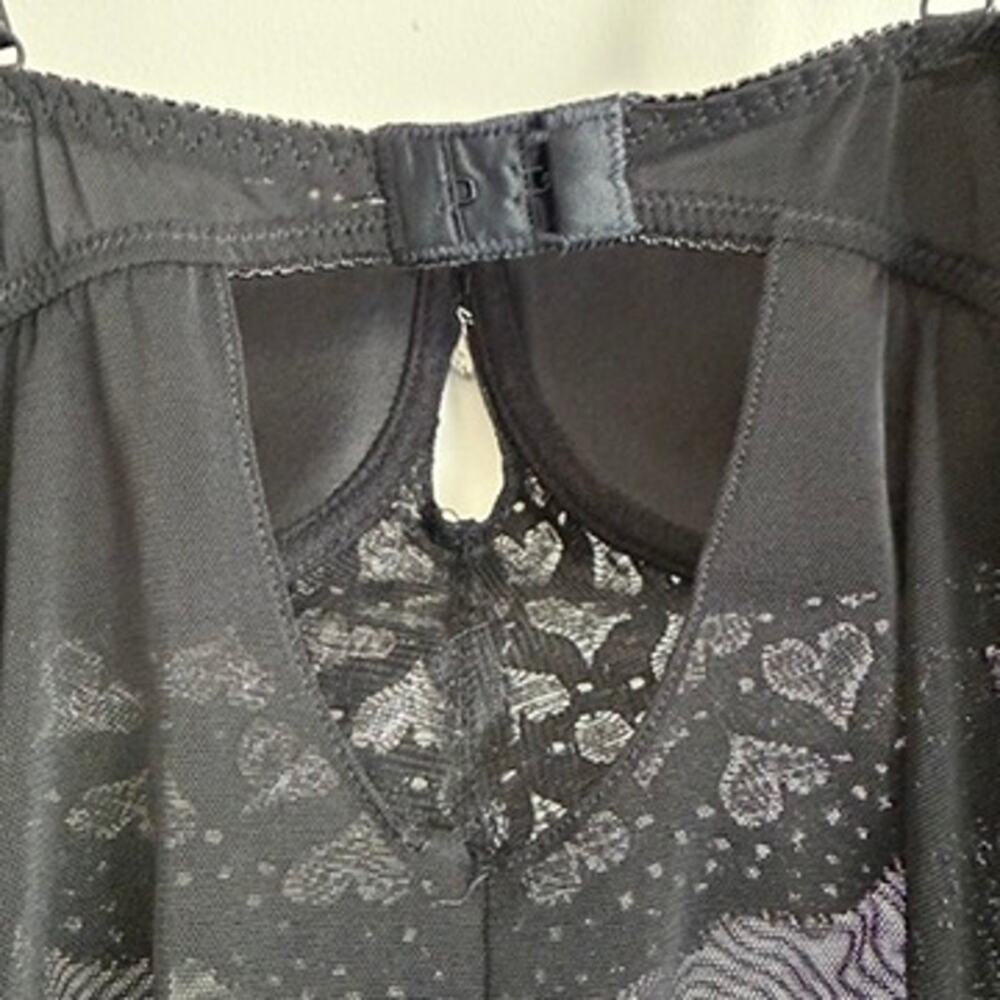Vintage Y2K Native Intimates Black & Silver Hearts Sheer Mesh Babydoll Size 36C - Picture 5 of 6